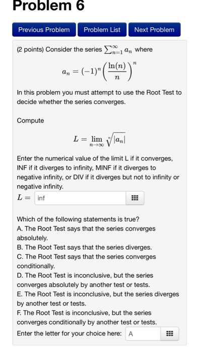 Solved Points Consider The Series N An Where Chegg