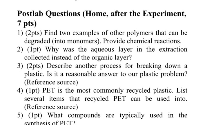 Solved Postlab Questions Home After The Experiment 7 Pts Chegg