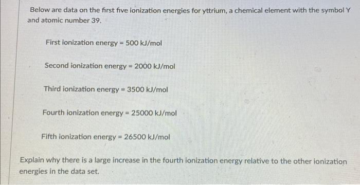 Solved Below Are Data On The First Five Ionization Energies Chegg