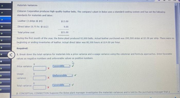 Solved Materials Variances Cinturon Corporation Produces Chegg