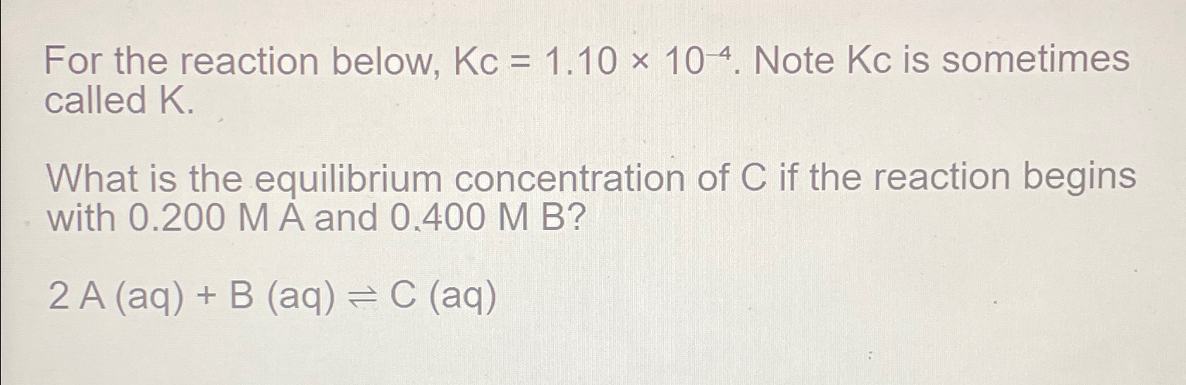 Solved For The Reaction Below Kc Note Kc Is Chegg