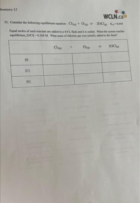 Solved Consider The Following Equilibrium Equation Chegg