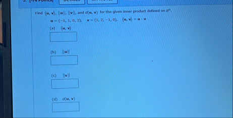 Solved Find U V U V And D U V For The Given Chegg