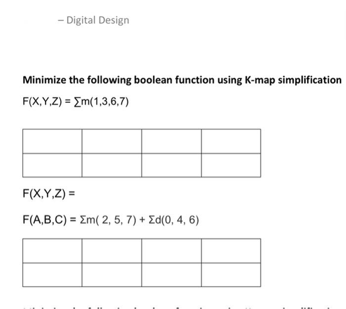 Solved Minimize The Following Boolean Function Using K Map Chegg