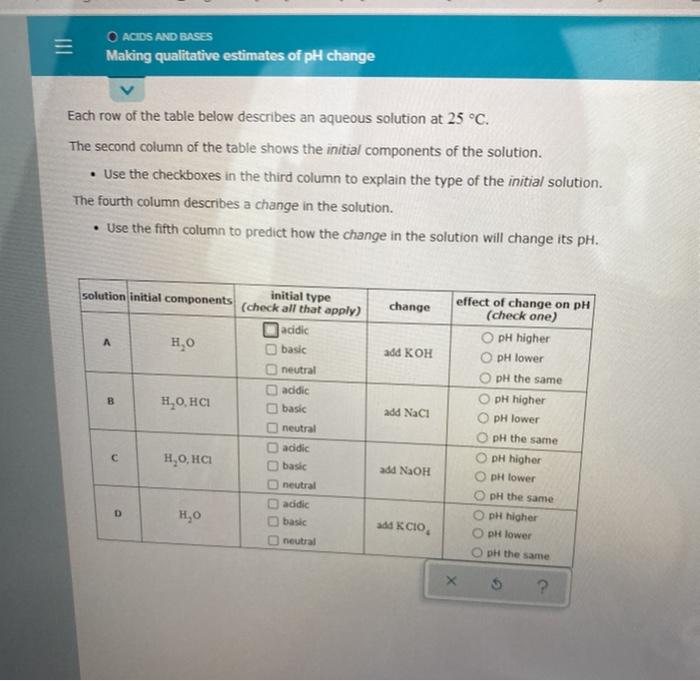 Solved O Acids And Bases Making Qualitative Estimates Of Ph Chegg