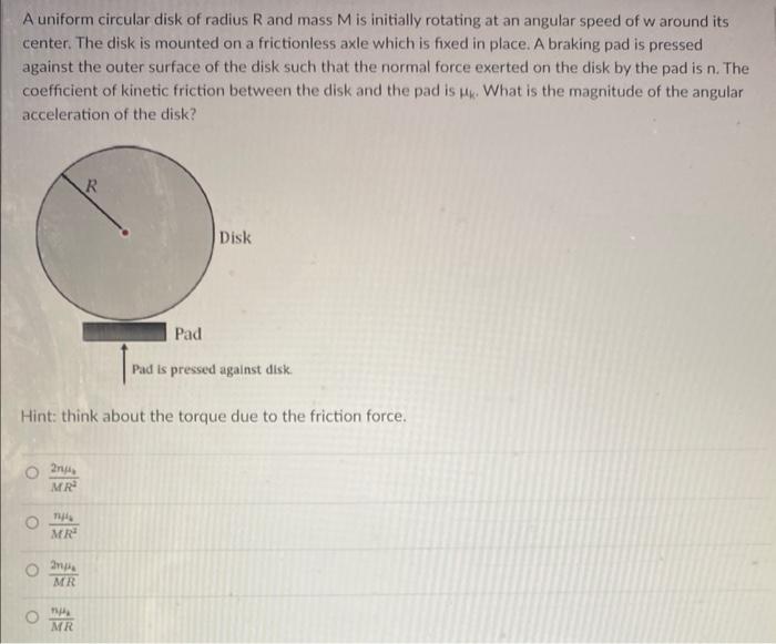 Solved A Uniform Circular Disk Of Radius R And Mass M Is Chegg