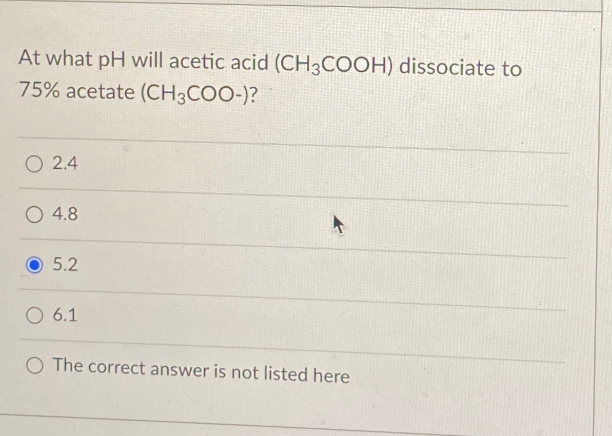 Solved At What PH Will Acetic Acid CH3COO H Dissociate Chegg