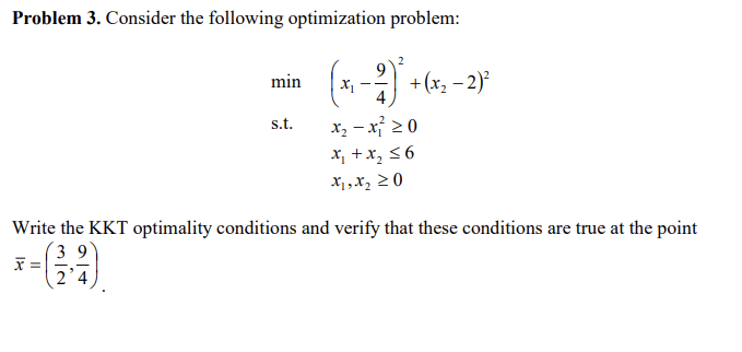 Solved Problem Consider The Following Optimization Chegg