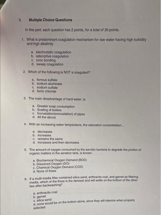 Solved Ii Multiple Choice Questions In This Part Each Chegg