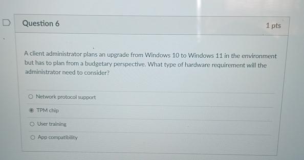 Solved Question 61ptsA Client Administrator Plans An Upgrade Chegg