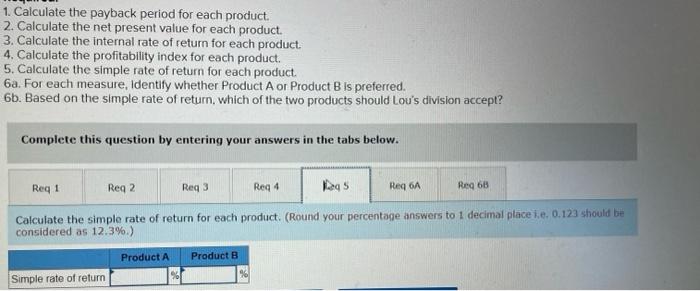 Solved Calculate The Payback Period For Each Product Chegg