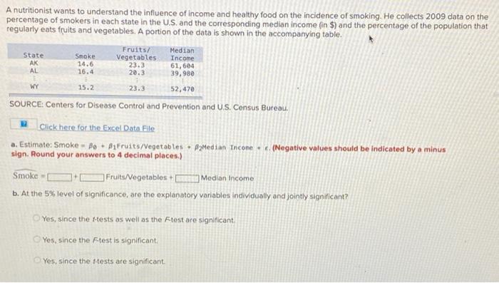 Solved A Nutritionist Wants To Understand The Influence Of Chegg