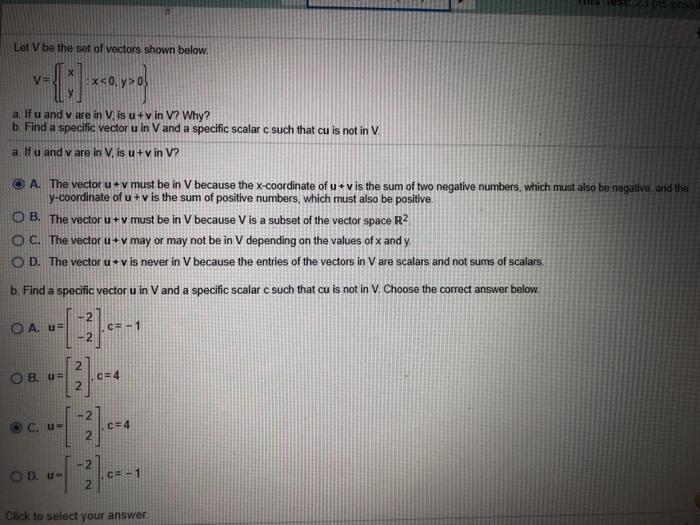 Solved V VO OM LeV Be The Set Of Vectors Shown Below V If U Chegg