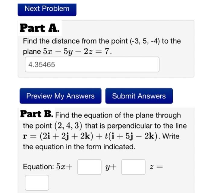 Solved Find The Distance From The Point To The Chegg