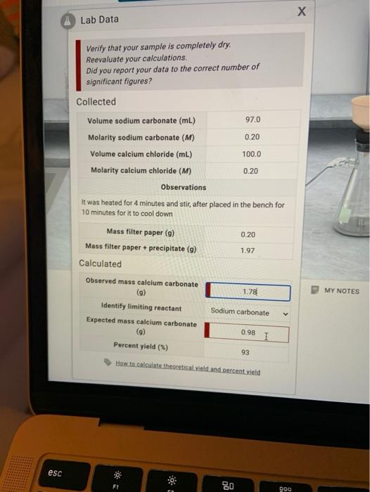 Solved Lab Data Verify That Your Sample Is Completely Dry Chegg