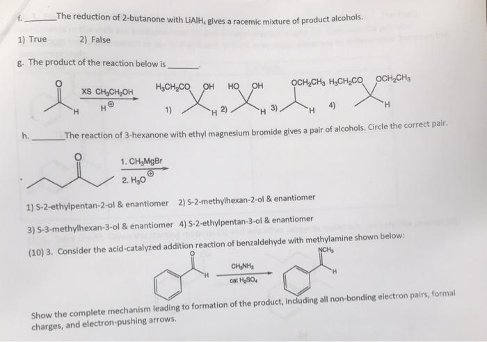 Solved The Reduction Of Butanone With Lialh Gives A Chegg