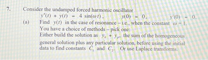 Solved Consider The Undamped Forced Harmonic Oscillator Chegg