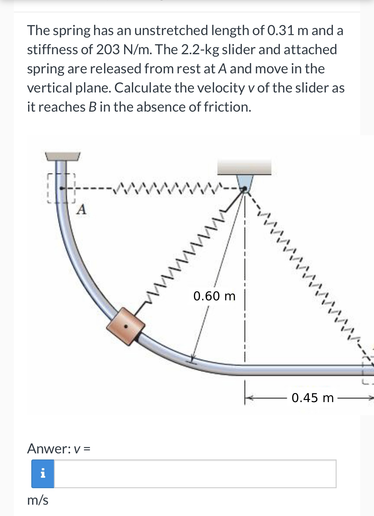 The Spring Has An Unstretched Length Of 0 31m And Chegg