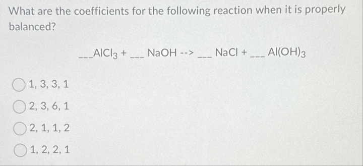 Solved What Are The Coefficients For The Following Reaction Chegg