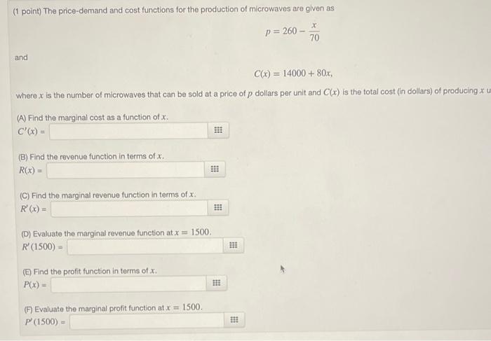 Solved Point The Price Demand And Cost Functions For The Chegg