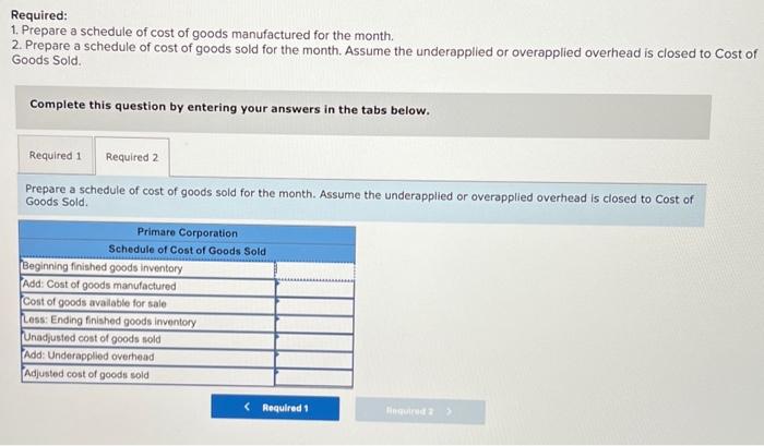 Solved Primare Corporation Has Provided The Following Data Chegg