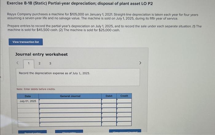 Solved Exercise Static Partial Year Depreciation Chegg