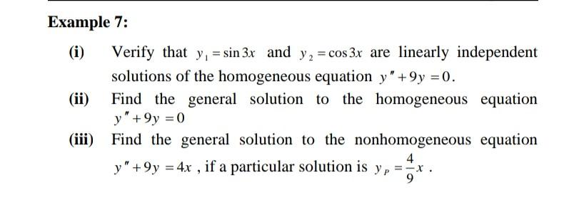 Solved Example Using The Wronskian To Verify That Y Sin Chegg