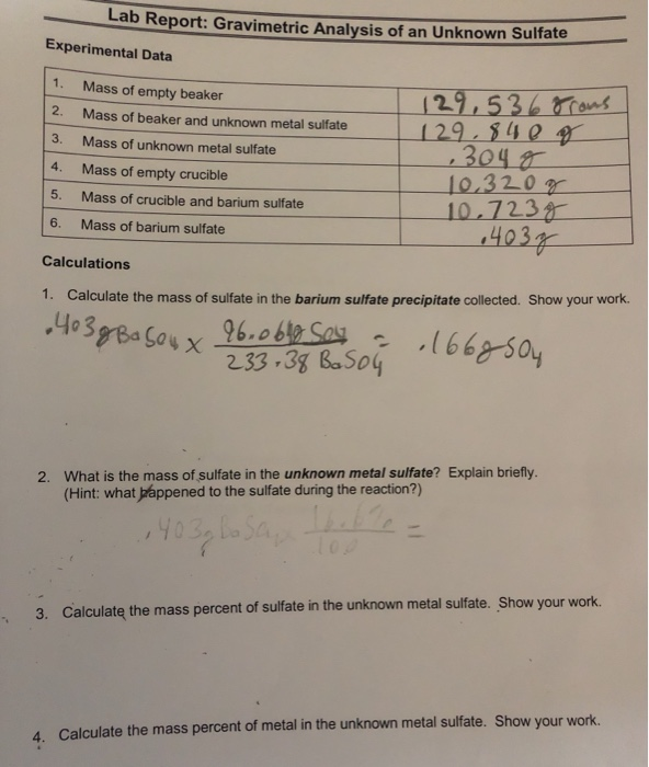 Lab Report Gravimetric Analysis Of An Unknown Chegg