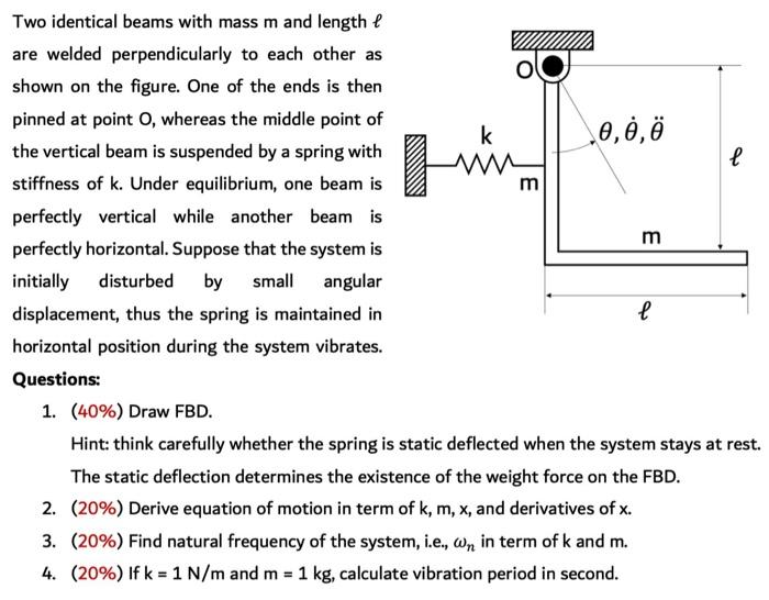 Solved Two identical beams with mass m and length ℓ are Chegg