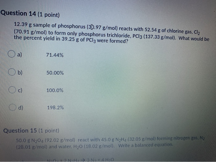 Solved Question 14 1 Point 12 39 G Sample Of Phosphorus Chegg