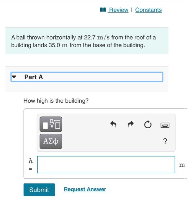 Solved A Ball Thrown Horizontally At M S From The Roof Chegg