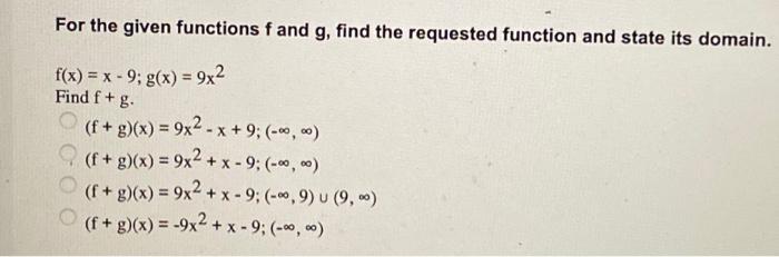 Solved For The Given Functions F And G Find The Requested Chegg