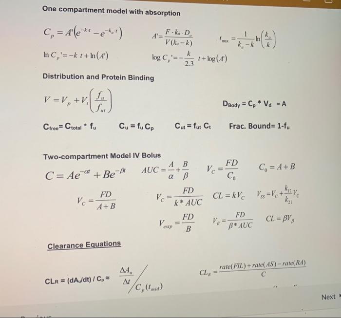 Solved An Single Dose Study Of A Drug Iv Bolus Resulted In Chegg