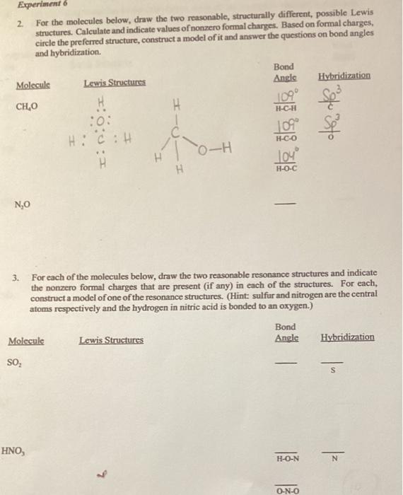 Solved Experimento 2 For The Molecules Below Draw The T