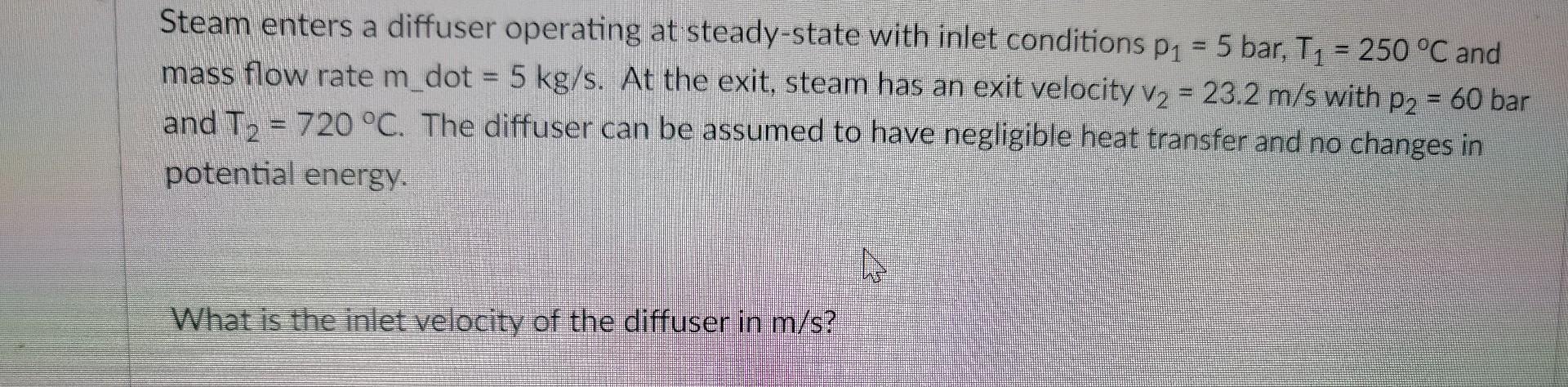 Solved Steam Enters A Diffuser Operating At Steady State Chegg
