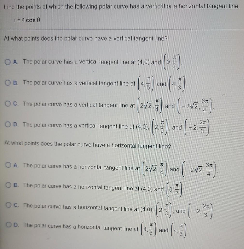 Solved Find The Points At Which The Following Polar Curve Chegg