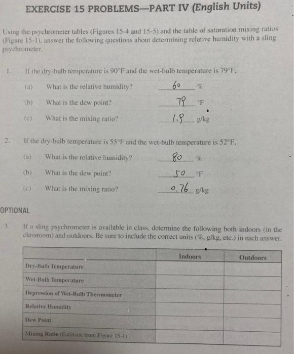 Solved EXERCISE 15 PROBLEMS PART IV English Units Using Chegg