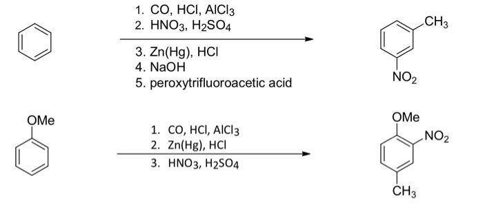 Solved 1 CO HCl AlCl3 2 HNO3 H2SO4 3 Zn Hg HCl 4 NaOH Chegg