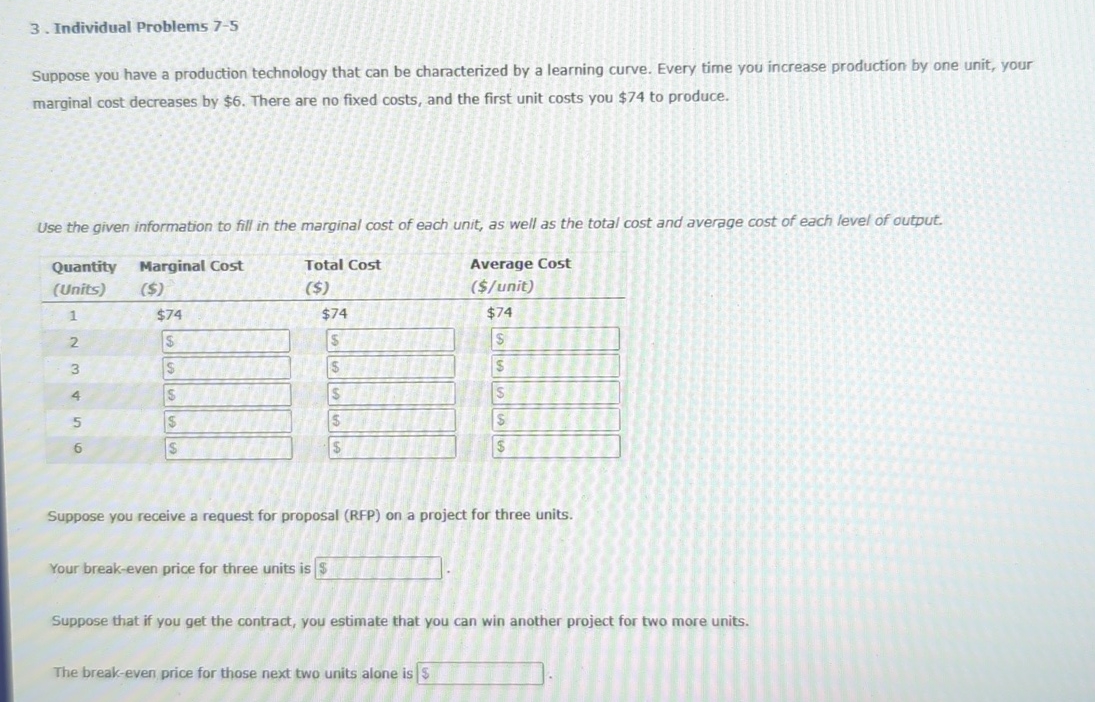 Solved Individual Problems 7 5Suppose You Have A Production Chegg