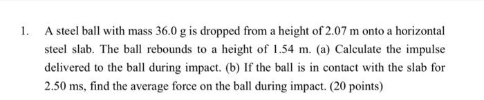 Solved A Steel Ball With Mass 36 0 G Is Dropped From A Chegg