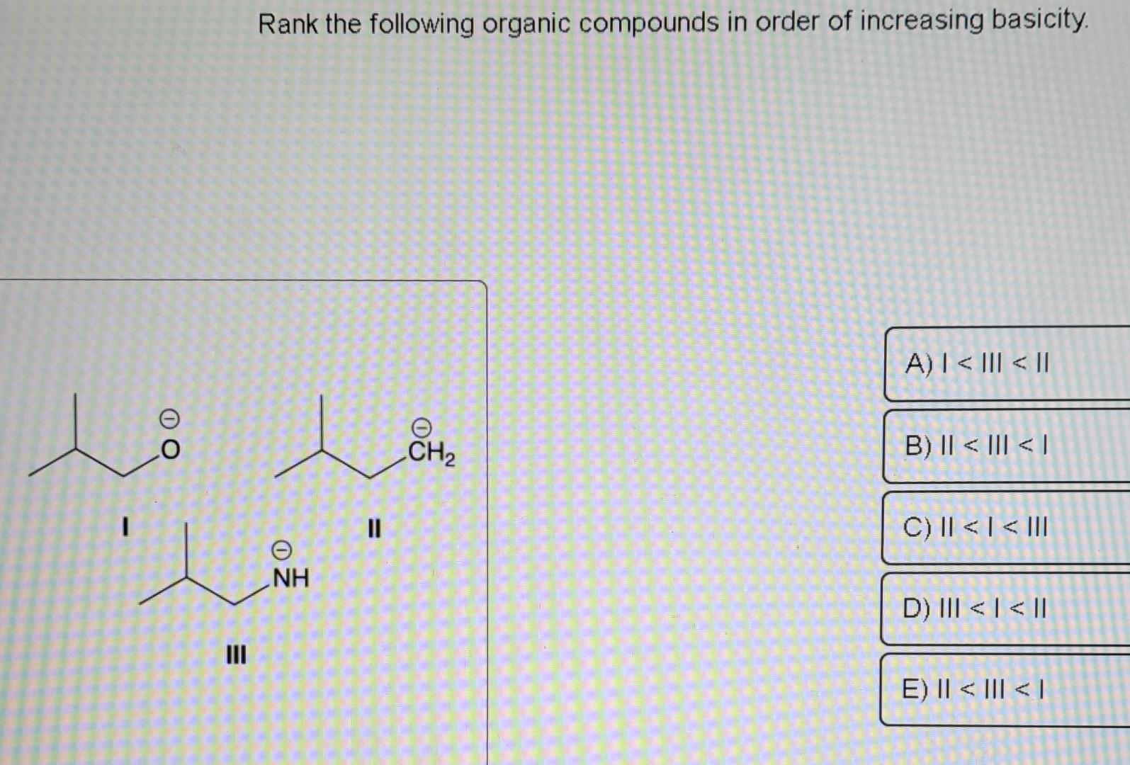 Solved Rank The Following Organic Compounds In Order Of Chegg