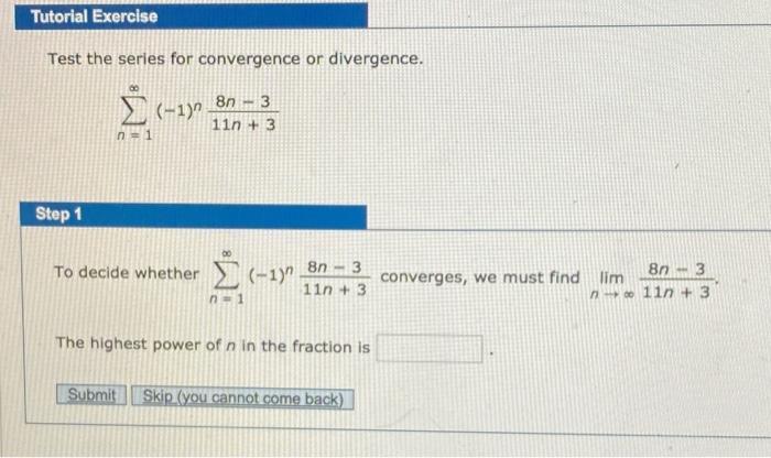 Solved Tutorial Exercise Test The Series For Convergence Or Chegg