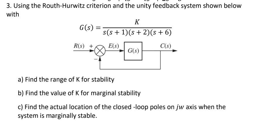 Solved Using The Routh Hurwitz Criterion And The Unity Chegg