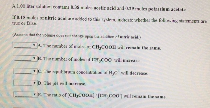 Solved A Liter Solution Contains Moles Acetic Acid Chegg