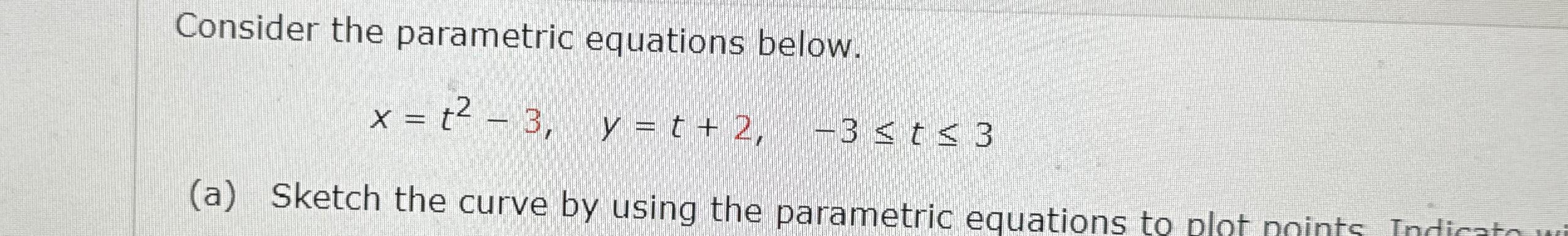 Solved Consider The Parametric Equations Chegg