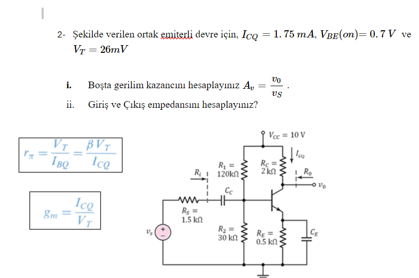 Solved Ekilde Verilen Ortak Emmiterli Devre Chegg