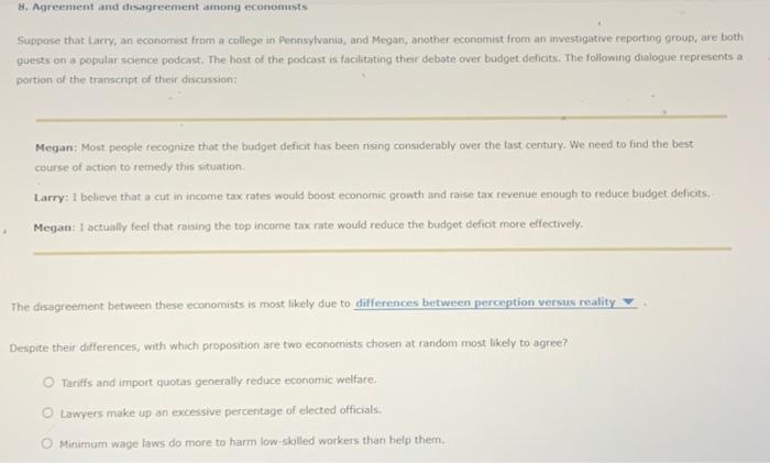 Solved 8 Agreement And Disagreement Among Economists Chegg