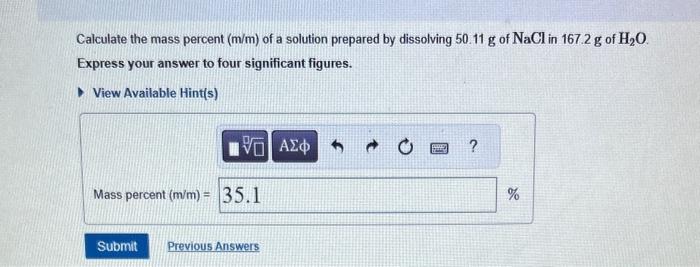 Solved Calculate The Mass Percent M M Of A Solution Chegg