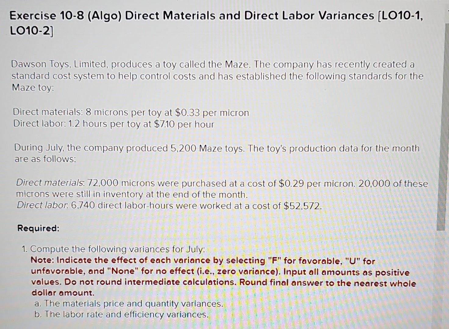 Solved Exercise Algo Direct Materials And Direct Chegg