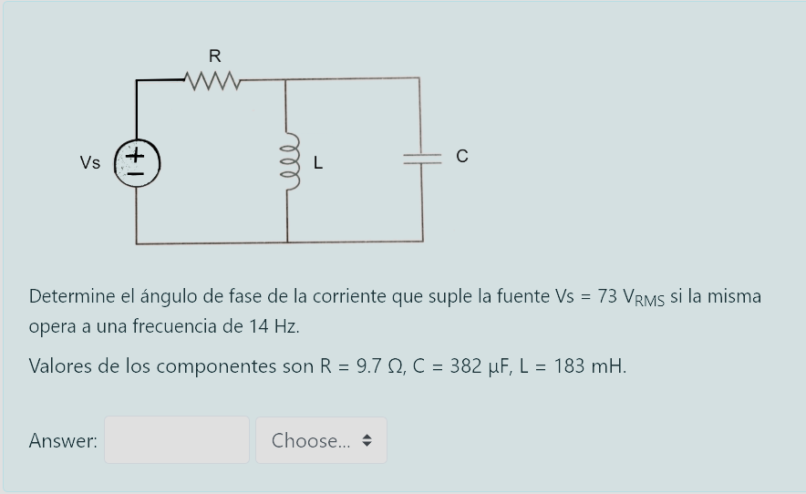 Solved Determine el ángulo de fase de la corriente que suple Chegg